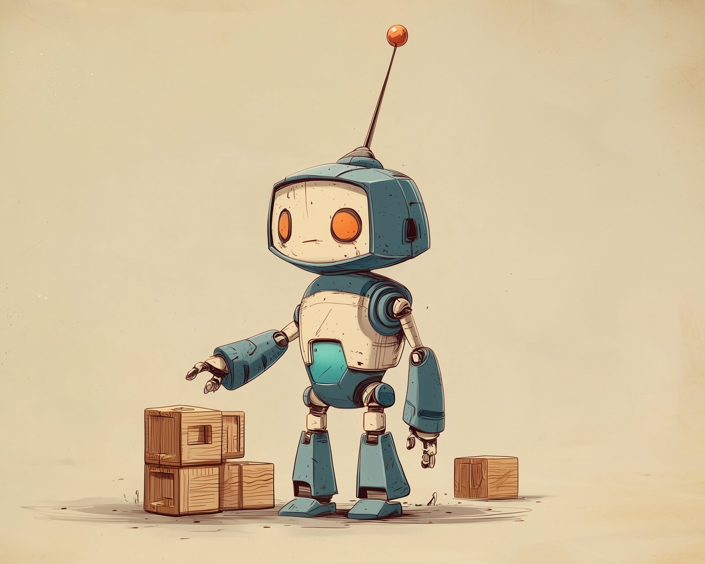 The robot building a small, sturdy structure by hand.